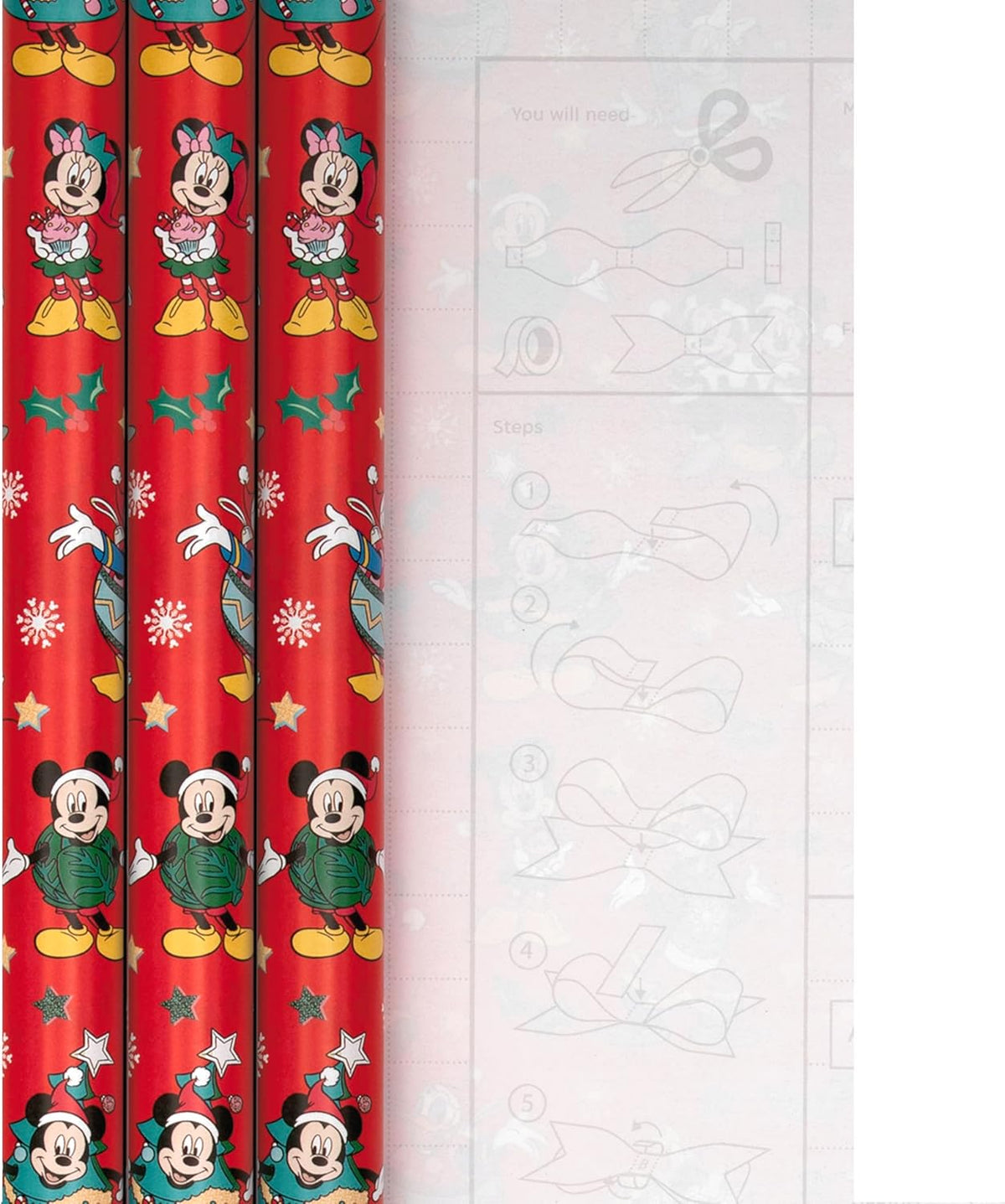 Disney Mickey & Minnie Mouse Design Pack of 3 Christmas Wrapping Paper 4M Each