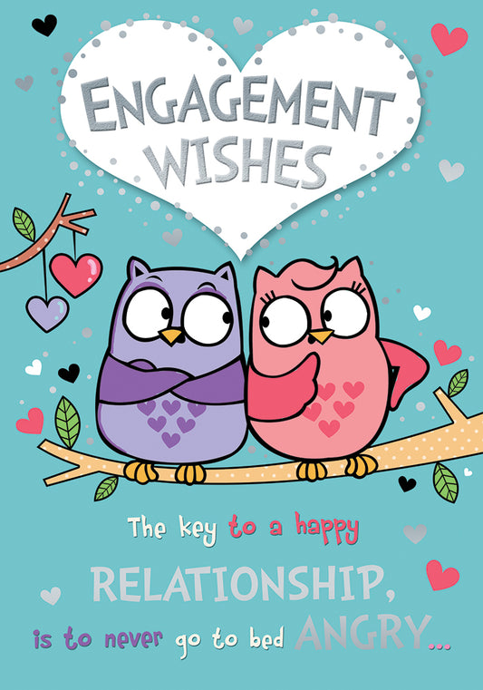 Engagement Wishes Cute Owls Design Witty Words Card