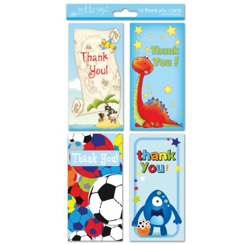 Pack of 16 Boy Thank You Cards 4 Assorted Design
