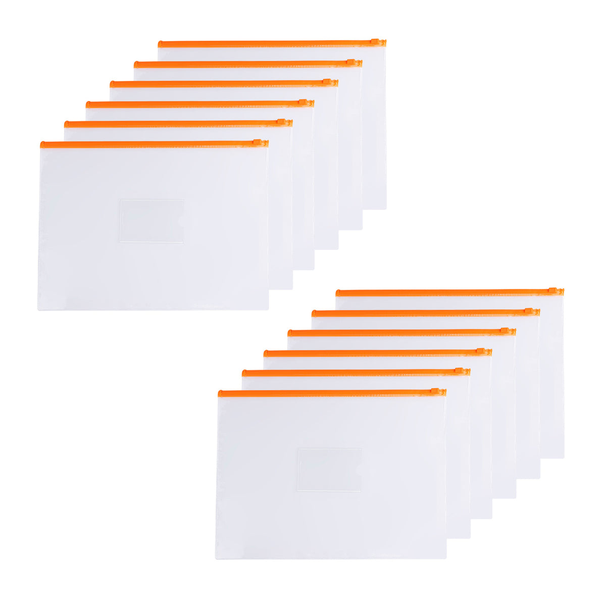 Pack of 12 A3 Clear Zippy Bags with Orange Zip