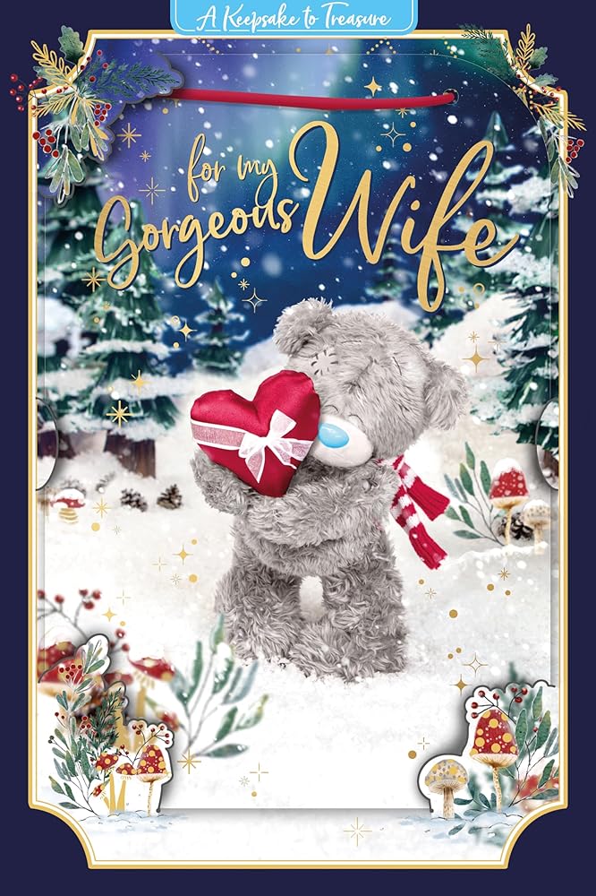 Bear With Red Heart Gorgeous Wife 3D Christmas Keepsake Card