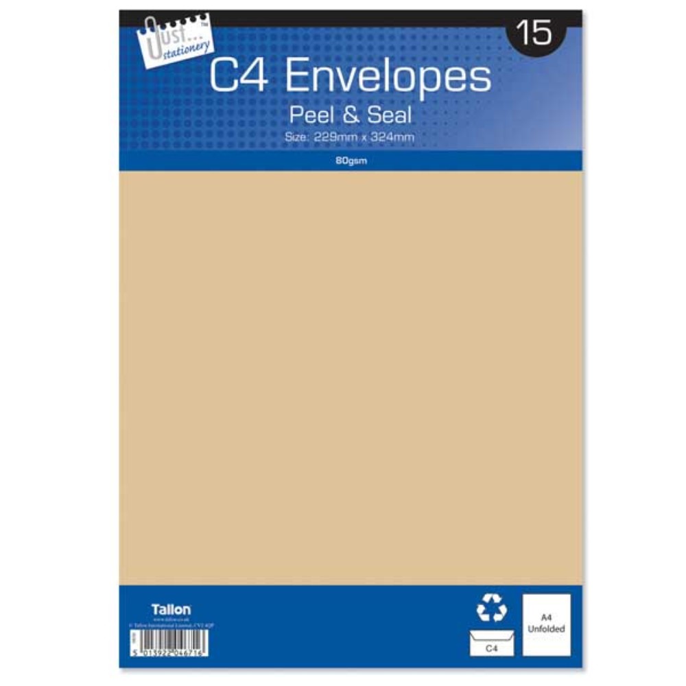 Pack of 15 C4 Peel & Seal Manila Envelopes