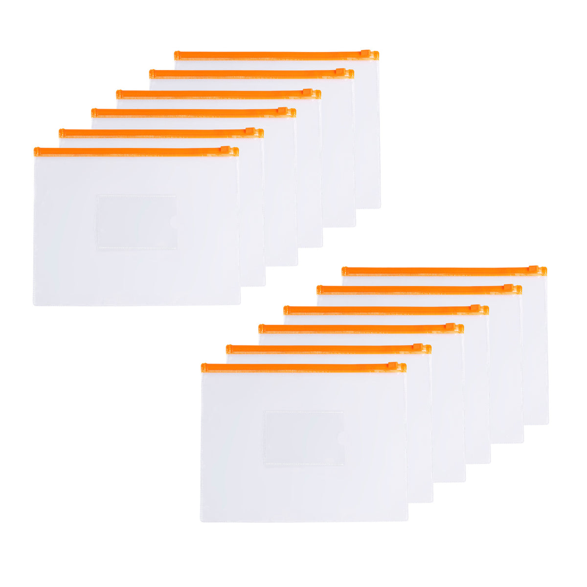 Pack of 12 A5 Clear Zippy Bags with Orange Zip