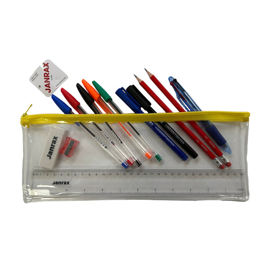 Stationery Filled Yellow Zip 13x5" Pencil Case