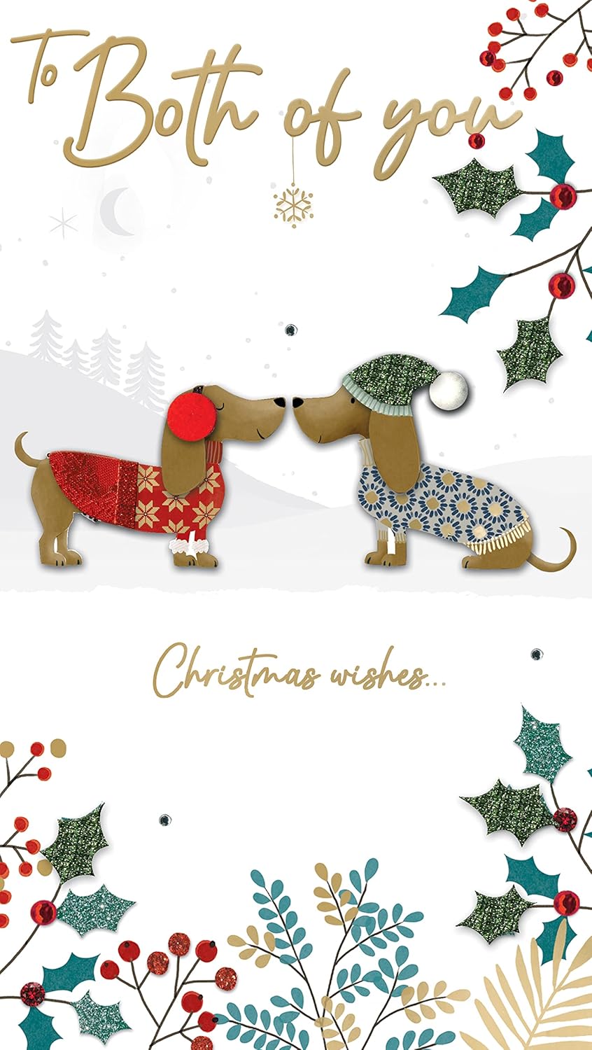 Dachshund Embellished Hand-Finished Both Of You Christmas Card