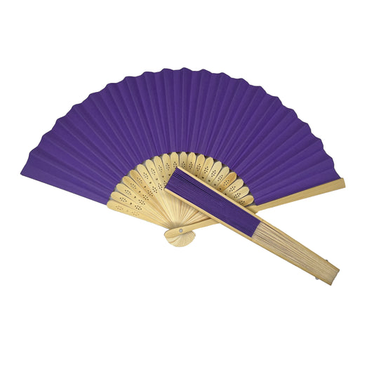 Pack of 10 Purple Paper Foldable Hand Held Bamboo Wooden Fans by Parev