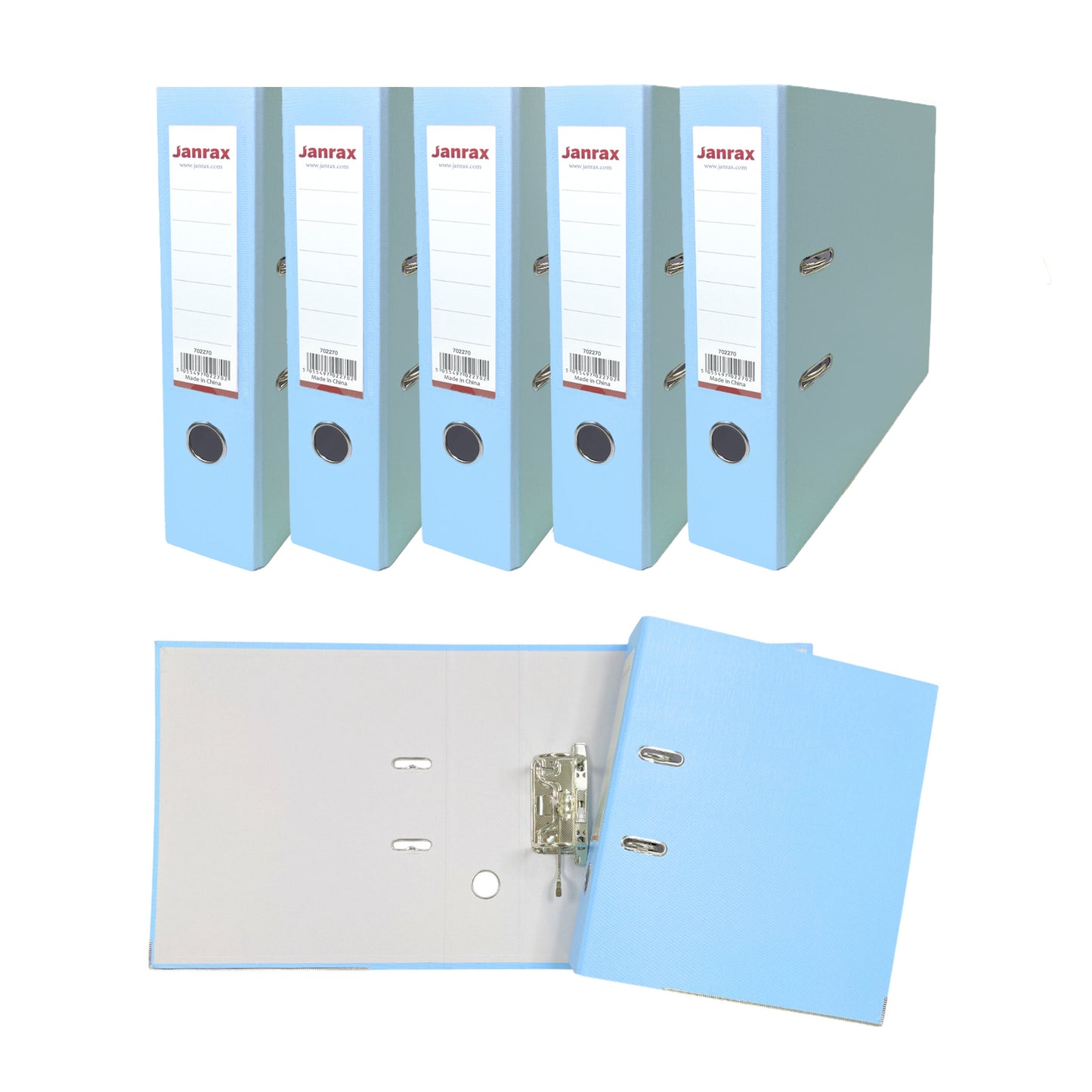 Pack of 5 A4 Pastel Blue Paperbacked Lever Arch Files by Janrax