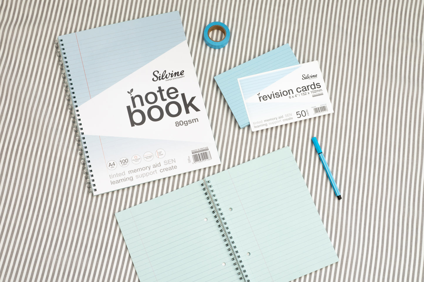 A5+ 100 Pages Twin Wire SEN Blue Paper Dyslexia Notebook - Lined with Margin