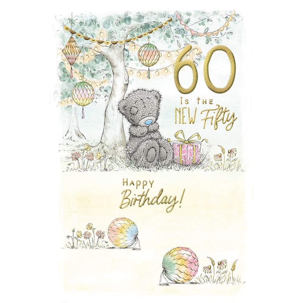 Bear Sat By Tree With Gift 60th Birthday Card