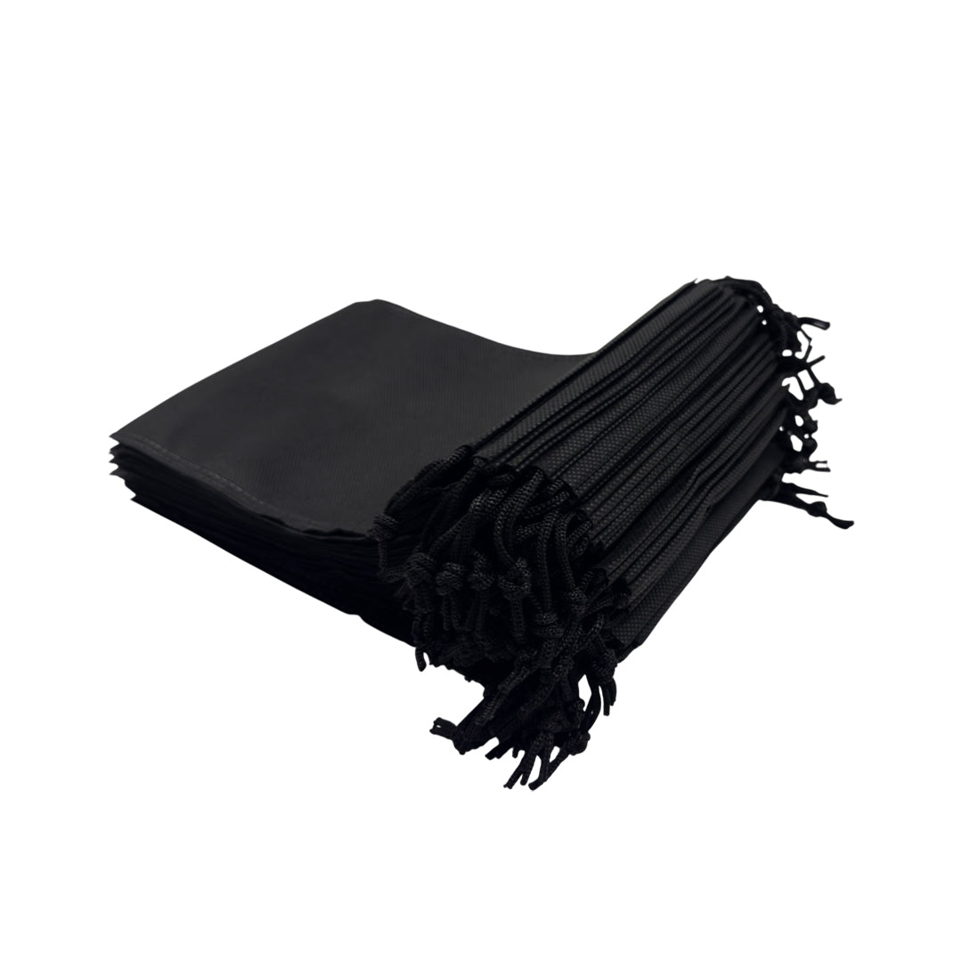 Pack of 100 Black Coloured 25x16cm Non-Woven Drawstring Bags