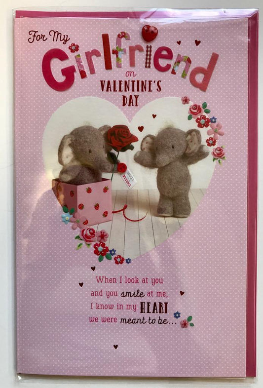 My Girlfriend Heartfelt Adorable Two Animated Teddy Elephants Valentine's Day Card