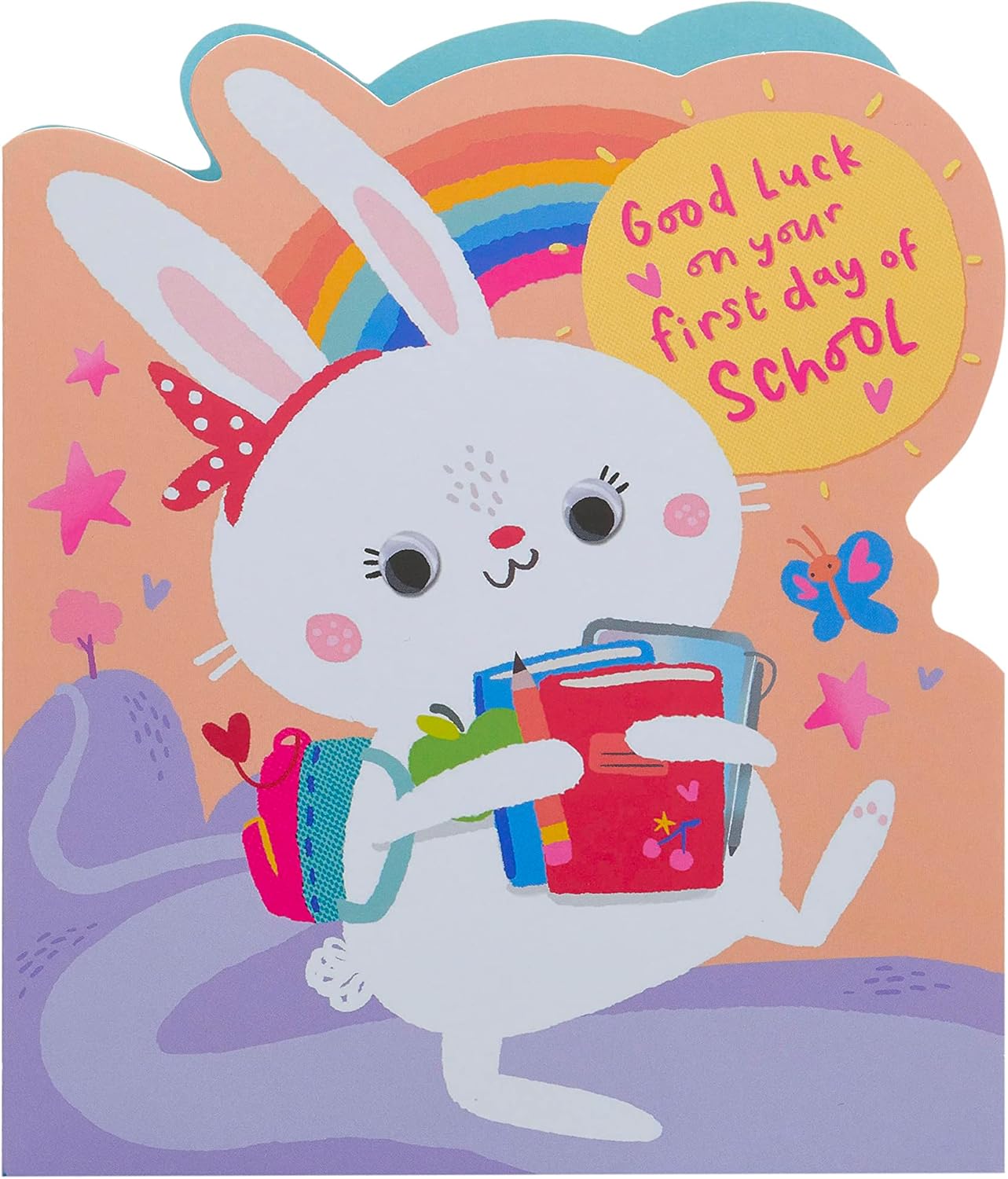 Cute Bunny Cartoon Design First Day At School Card For Her