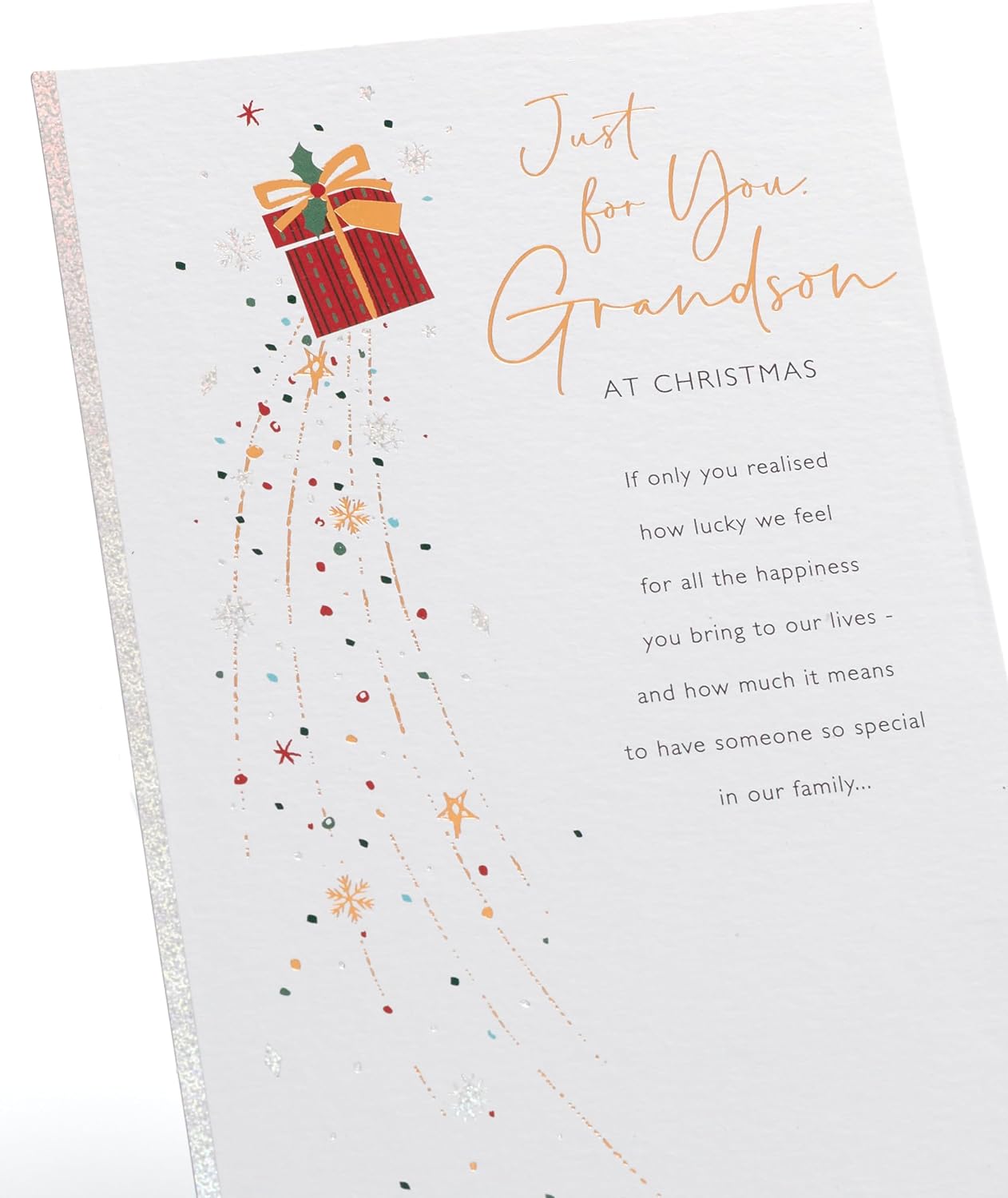 Grandson Christmas Card Snowflakes & Present Design