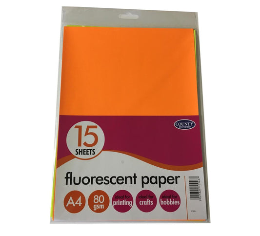 15 Assorted Colour Fluorescent Paper Pack 80gsm