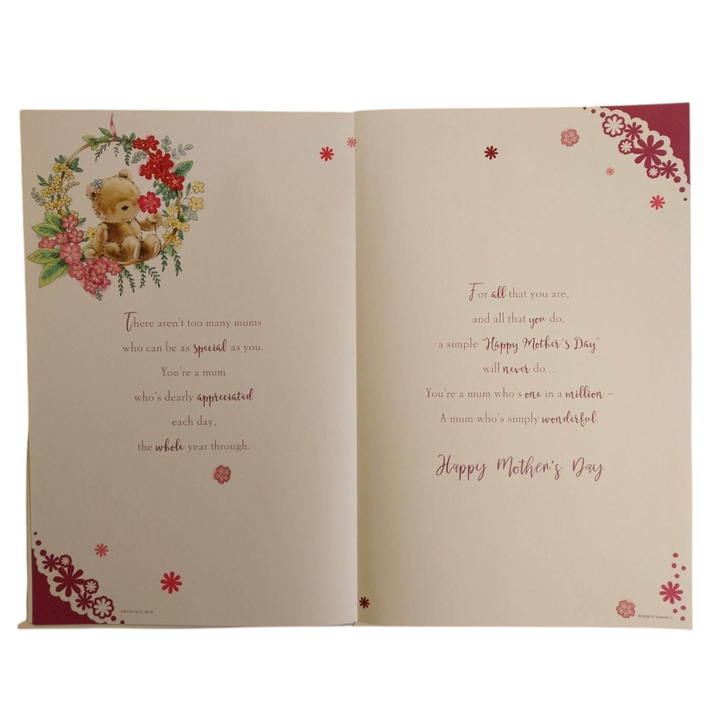For A Special Mum Teddy Design 8 Page Insert Luxury Mother's Day Card