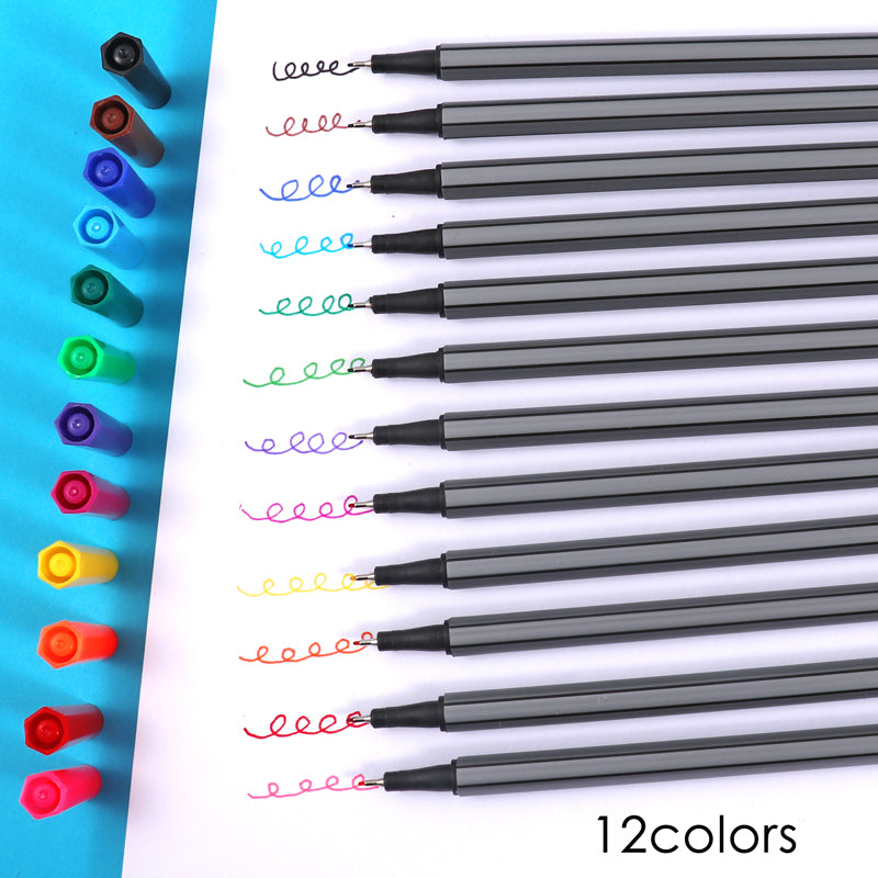 Pack of 12 Colour Art Drawing Fineliner Marker Pens