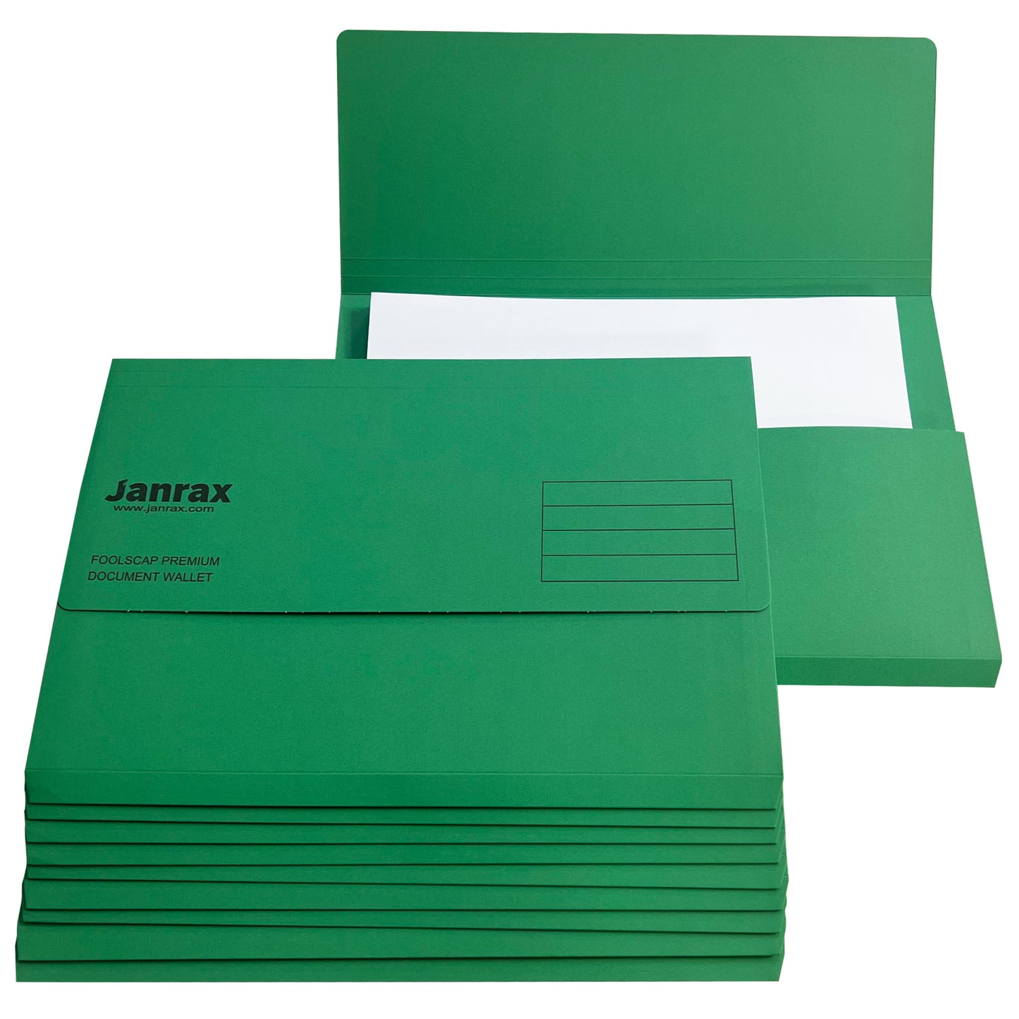Pack of 100 Green Card Premium Foolscap Document Wallets