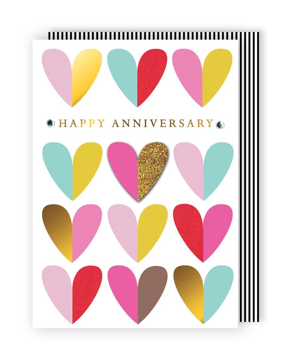 Colourful Hearts Design Blank Anniversary Card
