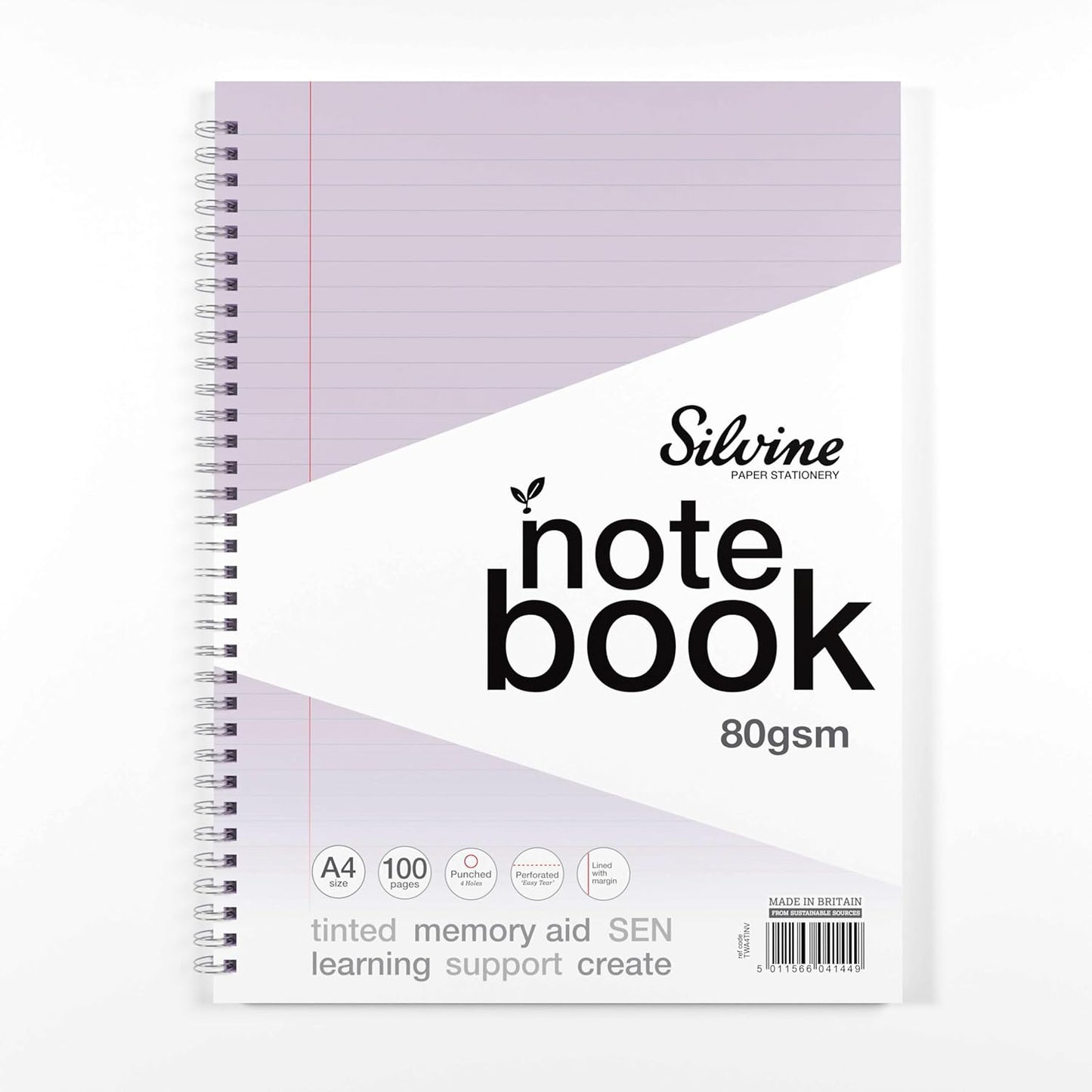 Pack of 3 A4+ 100 Pages Twin Wire SEN Lilac Paper Dyslexia Notebooks - Lined with Margin