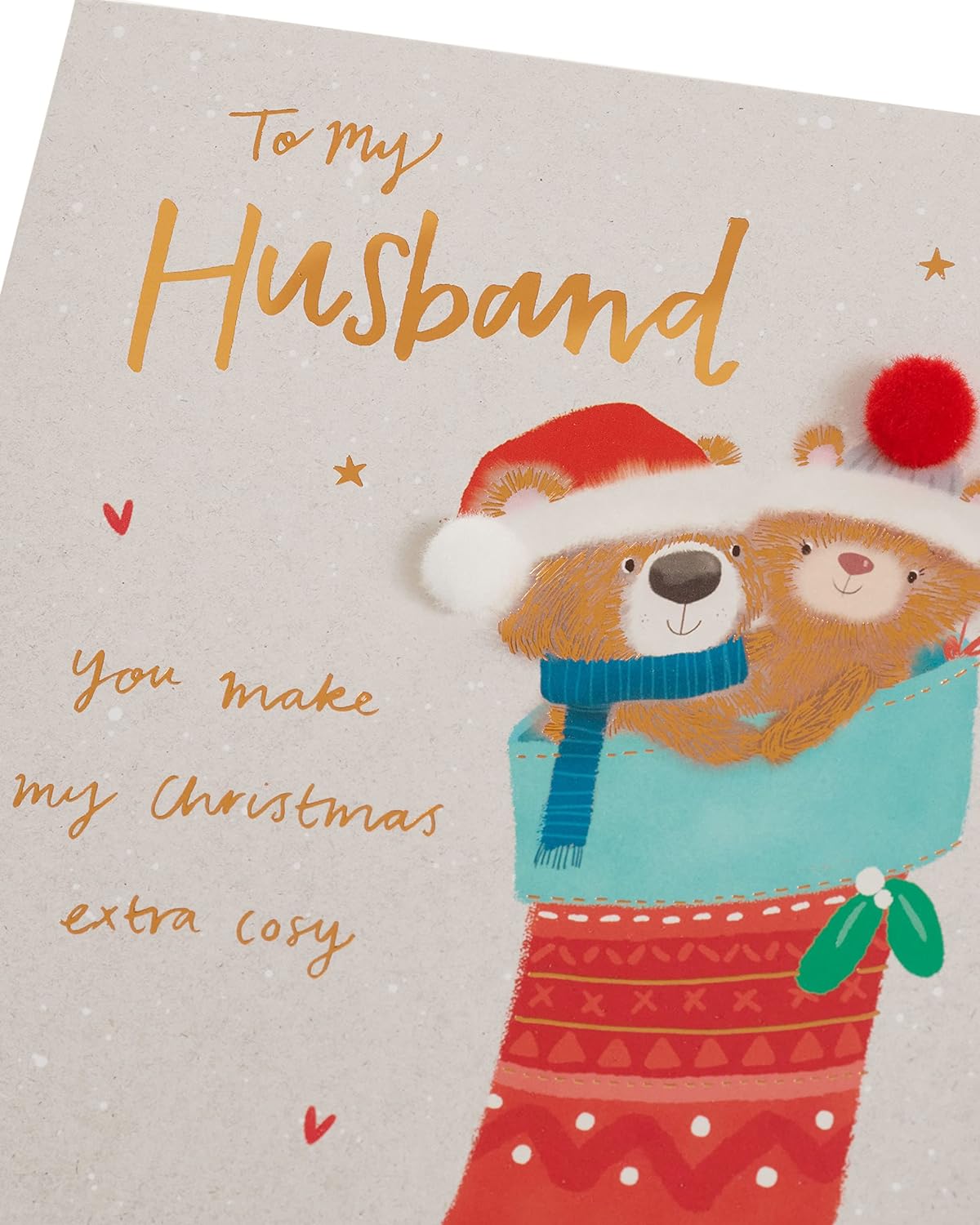 Husband Christmas Card Teddy & Stocking Design
