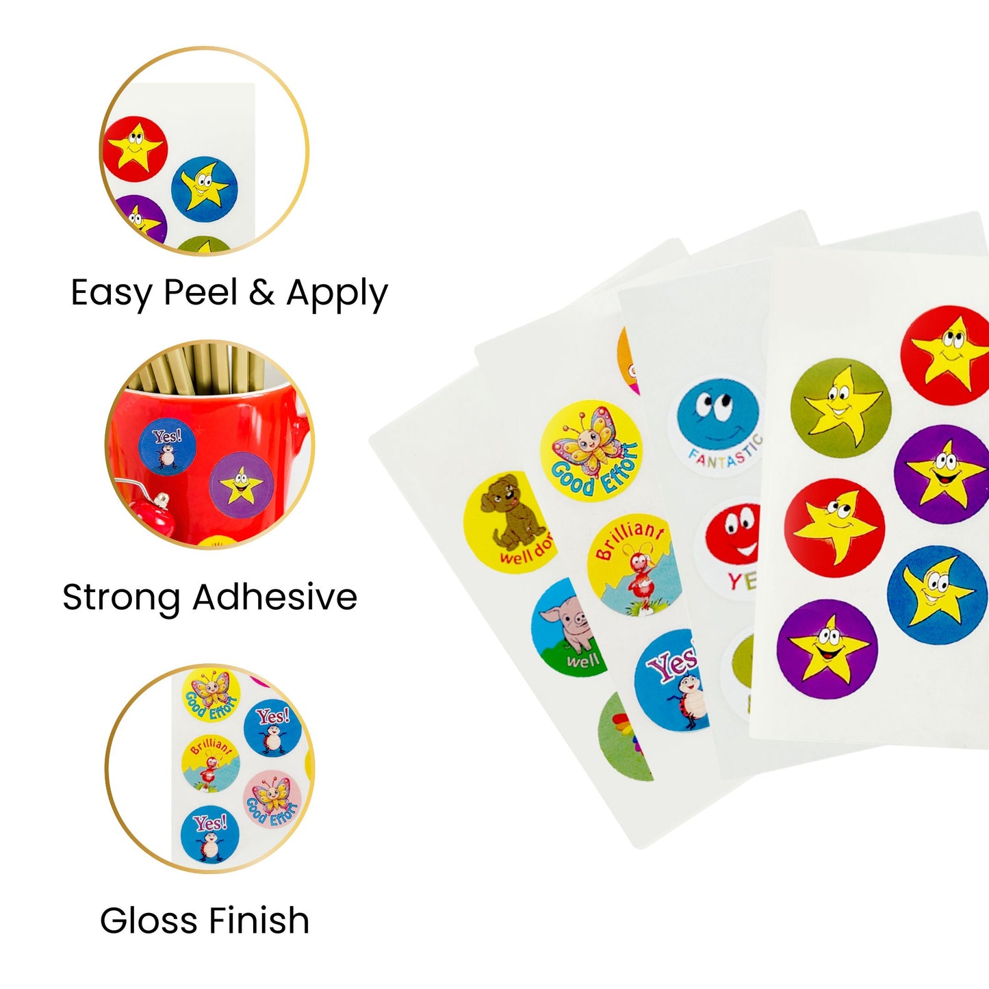 Pack of 324 Motivational Animals 24mm Round Self-Adhesive Labels