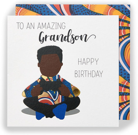 Kindred X Afrotouch Amazing Grandson Blank Birthday Card