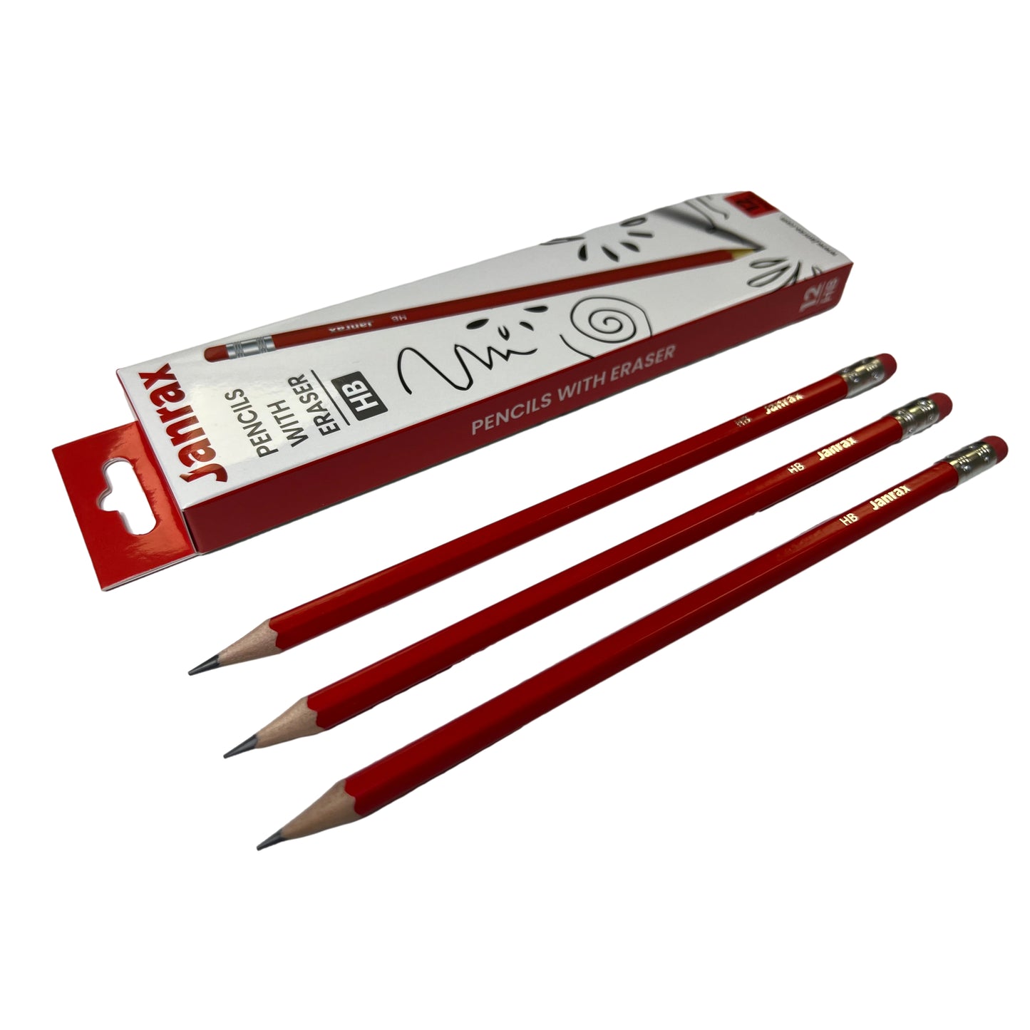 Pack of 12 Janrax HB Pencils with Erasers