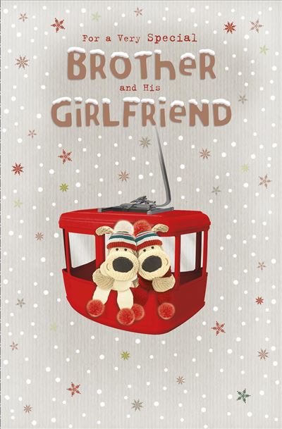 Brother and His Girlfriend Boofles in a Cable Car Design Christmas Card