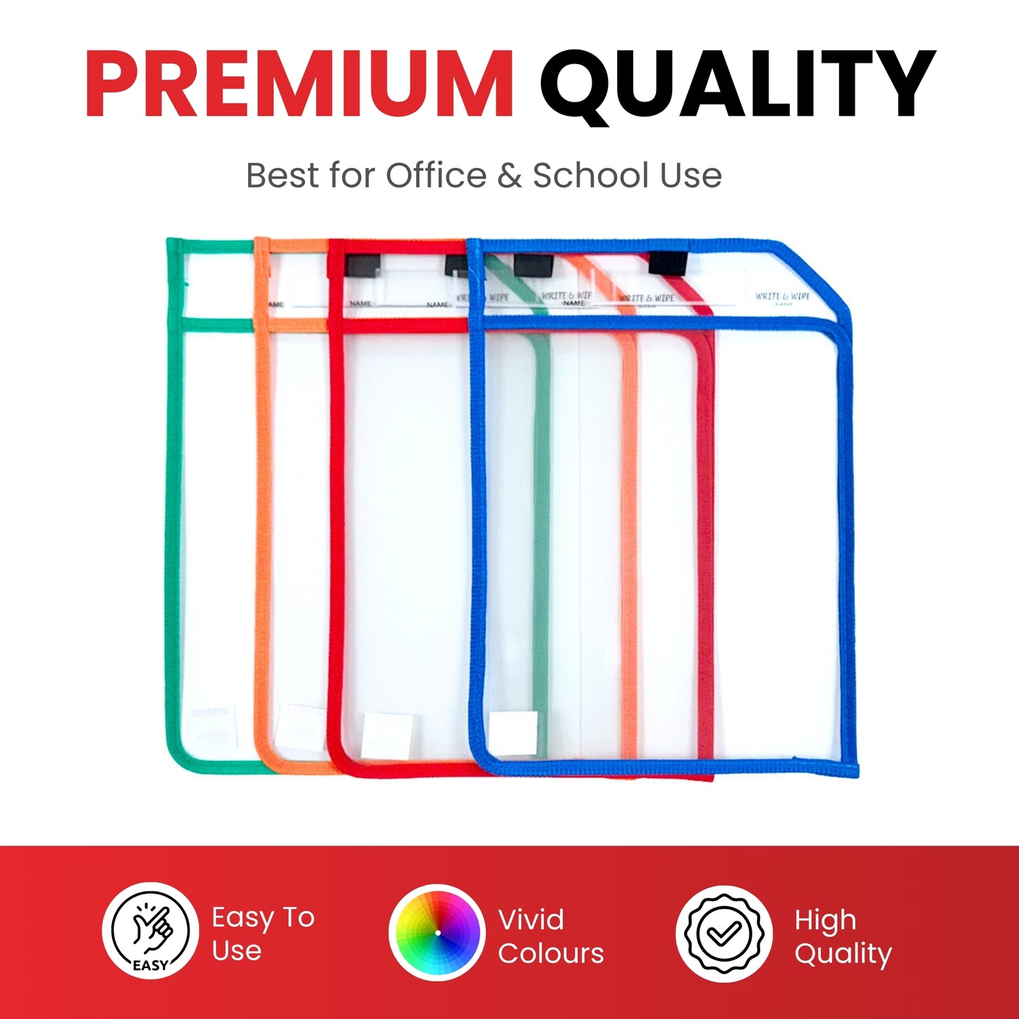 Blue Edge Clear Dry Erase Write and Wipe Reusable Sleeve Pocket