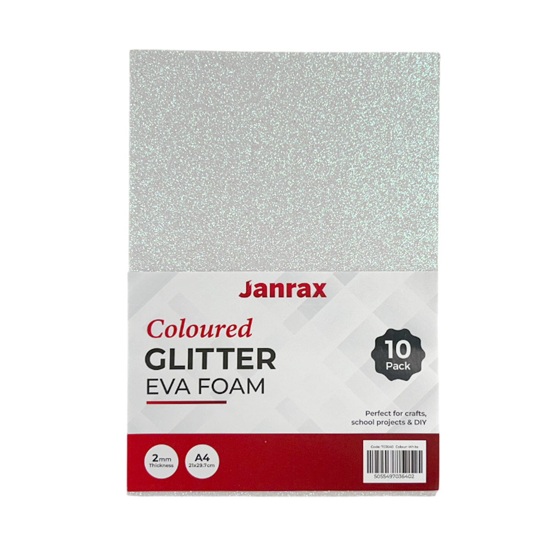 Pack of 100 A4 White Glitter EVA Foam Sheets