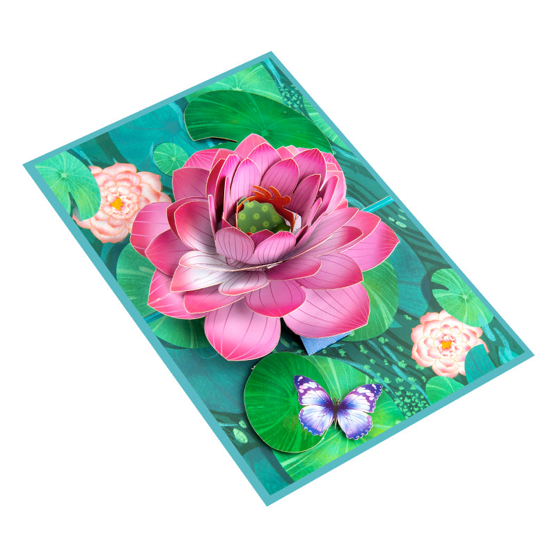 Floating Grace Pink Lotus 3D Pop Up Greeting Card - Birthday Mother Anniversary Valentine's Day