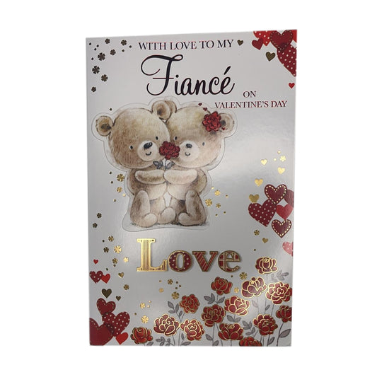 With Love To My Fiancée Teddies With Rose Design Valentine's Day Card