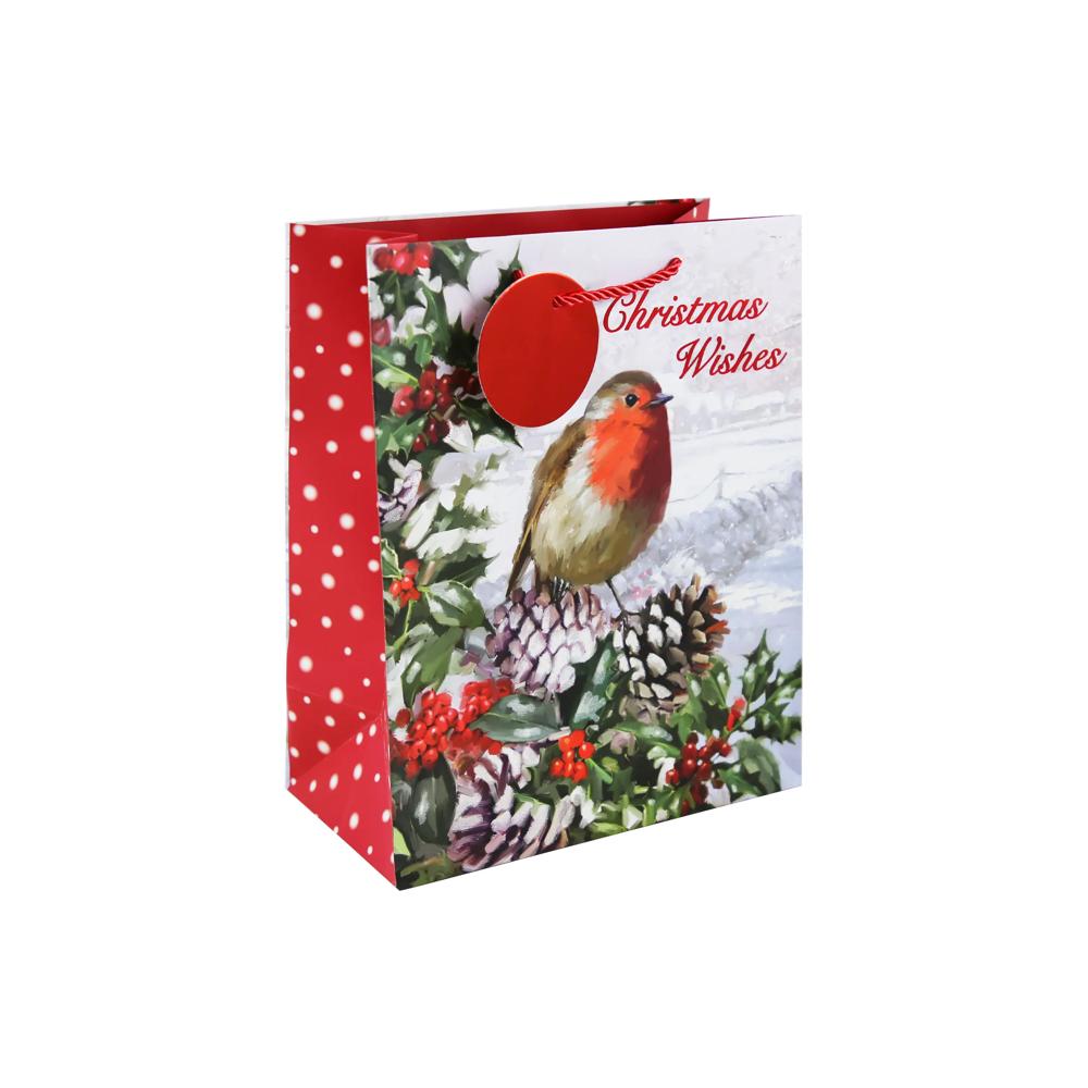 Robin Traditional Scene Christmas Medium Gift Bag