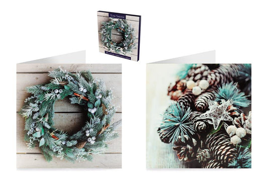 Pack of 10 Luxury Foliage Wreath Design Christmas Cards