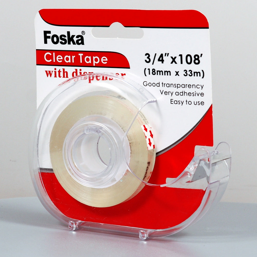 Pack of 6 Clear Transparent Tape with Dispenser 18mm x 33m