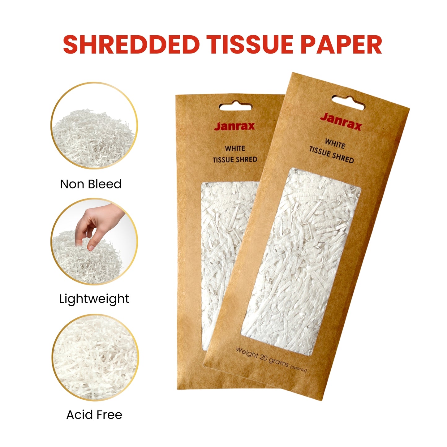 48 Packs of White Tissue Shred 20g - Total 960g