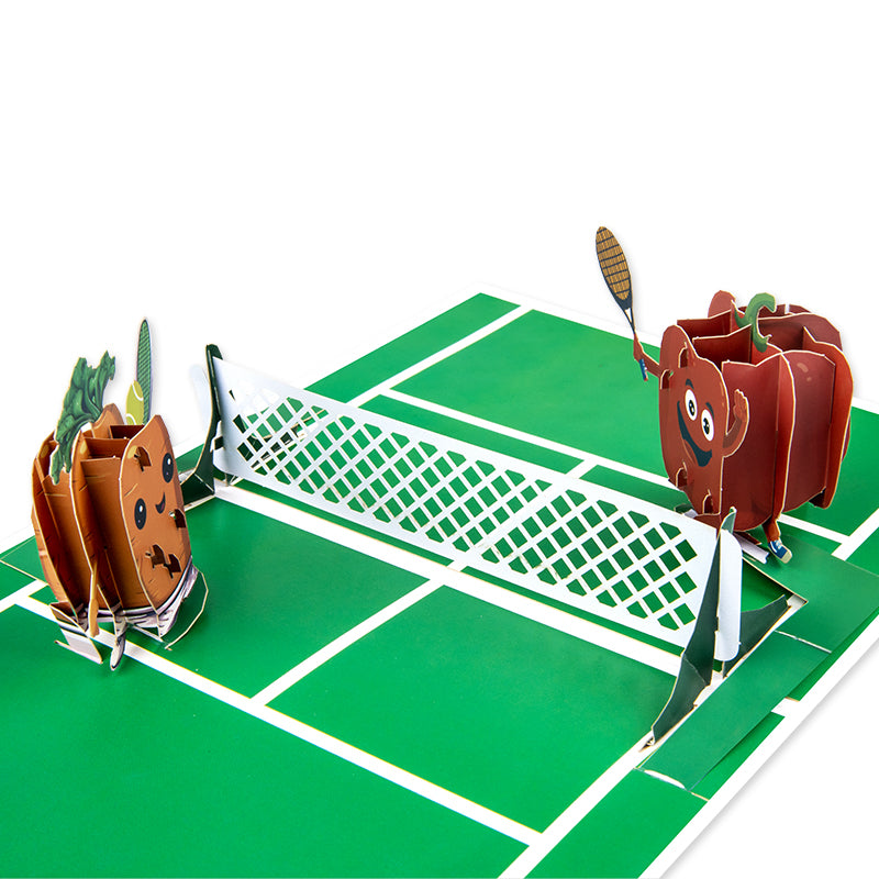 Tennis Game, Set, Snack! Cookie vs Apple 3D Pop Up Greeting Card - Birthday Anniversary Holidays Event