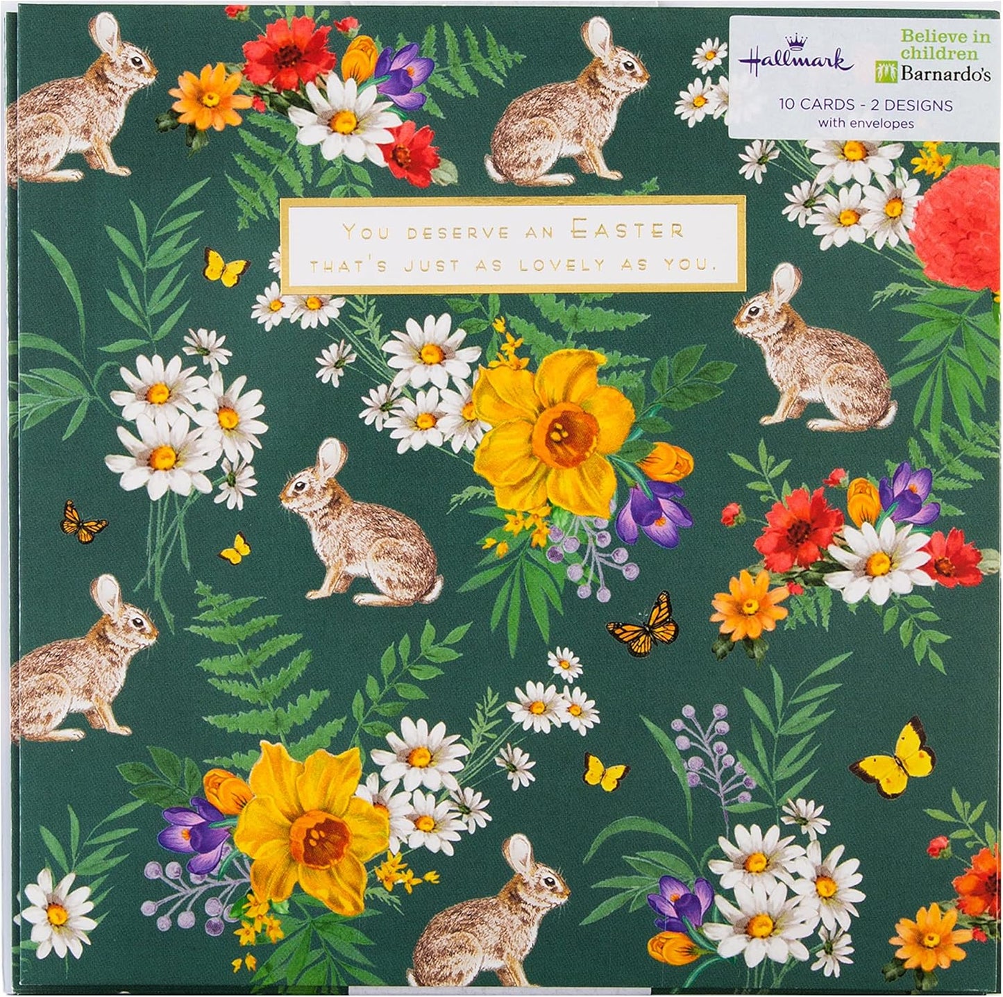 Floral with Rabbits in 2 Design Pack of 10 Charity Easter Cards