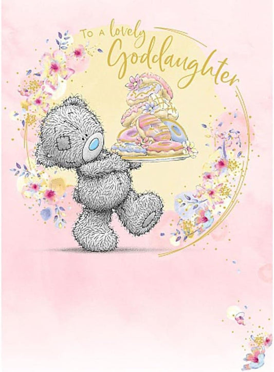 Bear Holding Dish Of Doughnuts Goddaughter Birthday Card