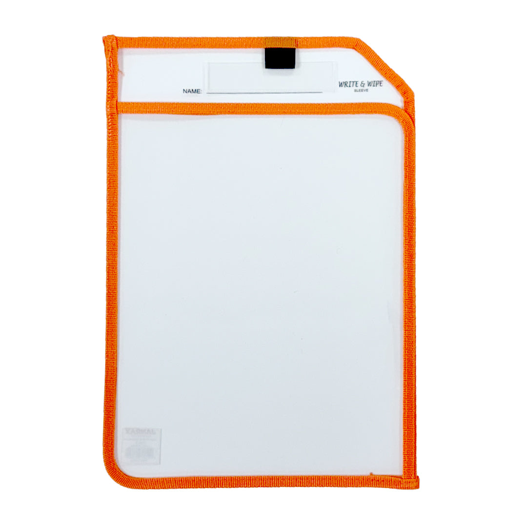 Pack of 4 Orange Edge Clear Dry Erase Write and Wipe Reusable Sleeve Pockets