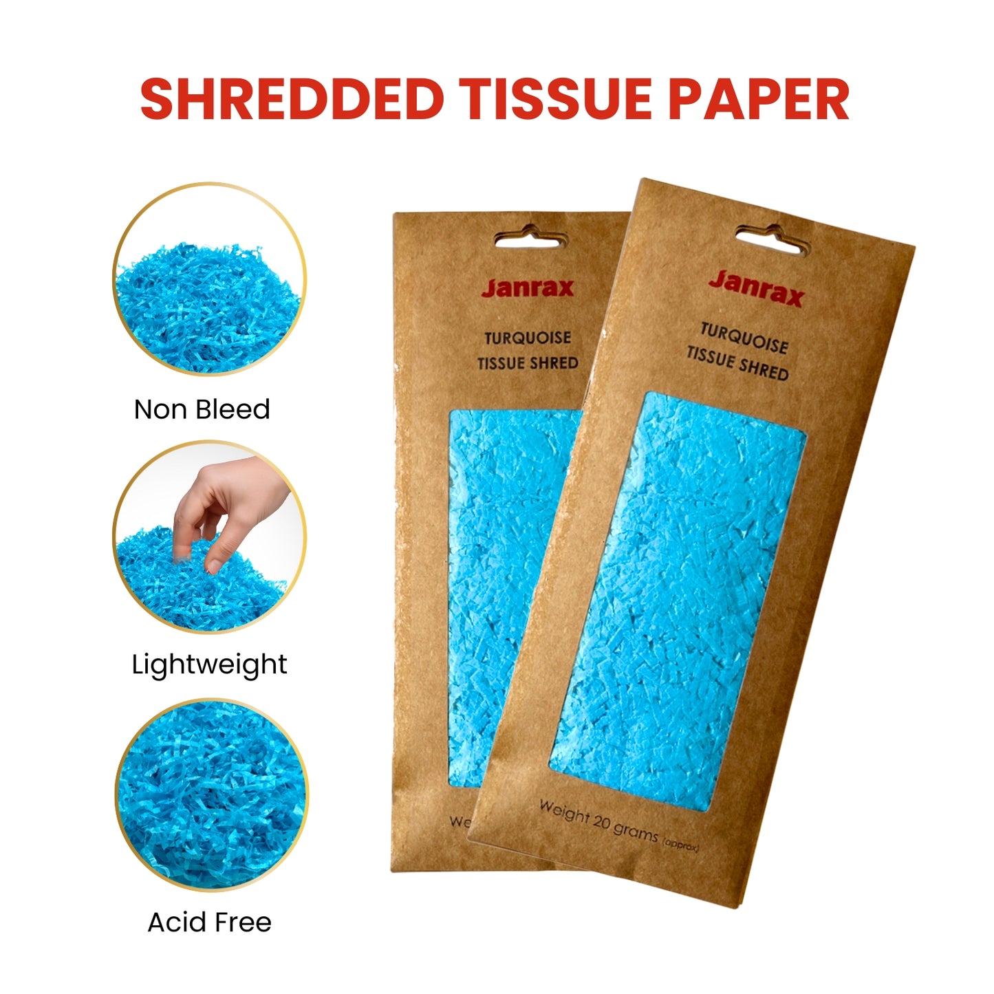 48 Packs of Turquoise Tissue Shred 20g - Total 960g