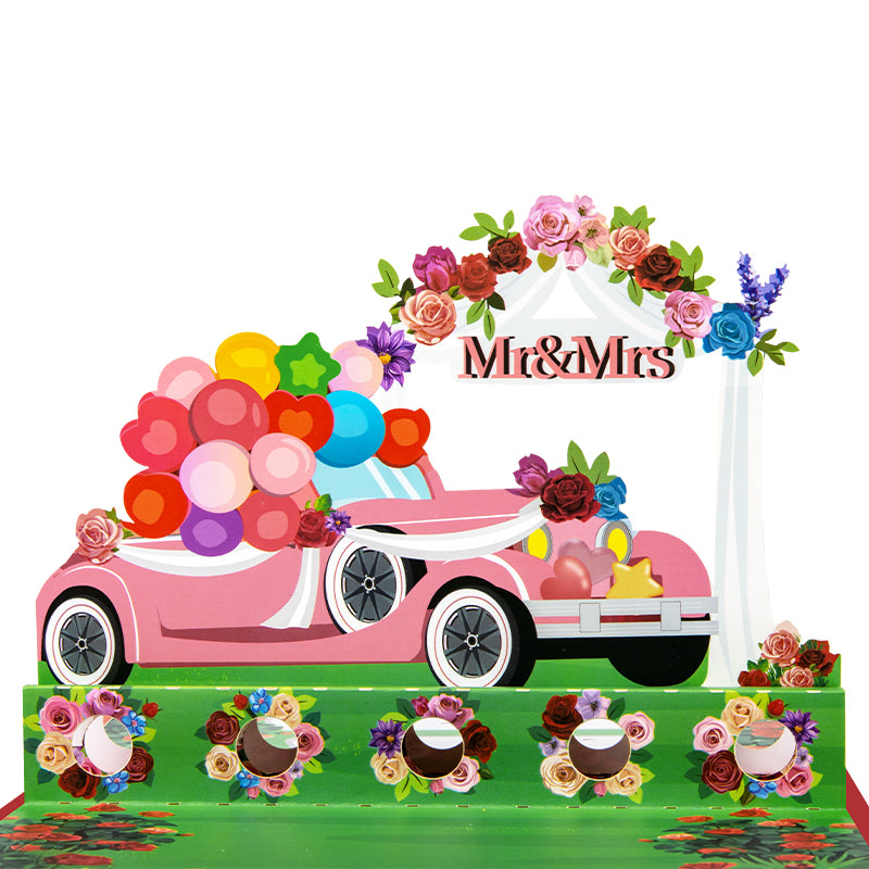 MR & MRS Rose Wedding Wishes Pop Up Greeting Card Hidden Gift Card Slot