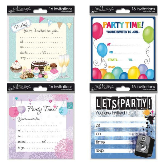 Pack of 16 Invitation Cards - Assorted Designs 