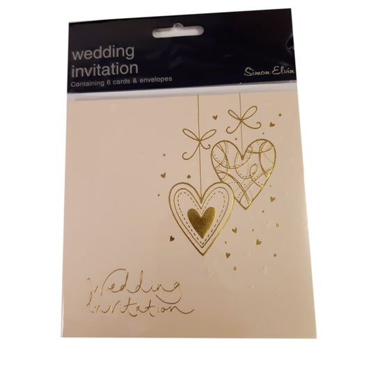 Pack of 6 Embossed Gold Hearts Wedding Day Invitations Card with Envelopes