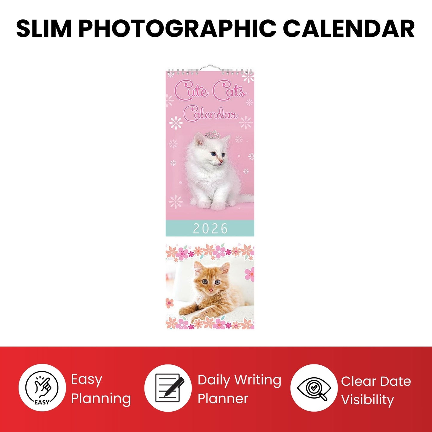 Slim Month To View Calendar 2026 – Photographic Dogs – 143mm x 417mm