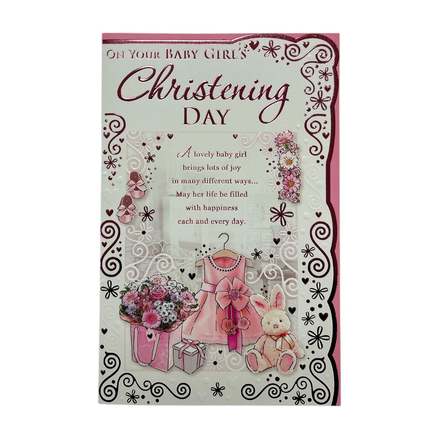 Pink Dress and Shoes Design Baby Girl Christening Day Opacity Card
