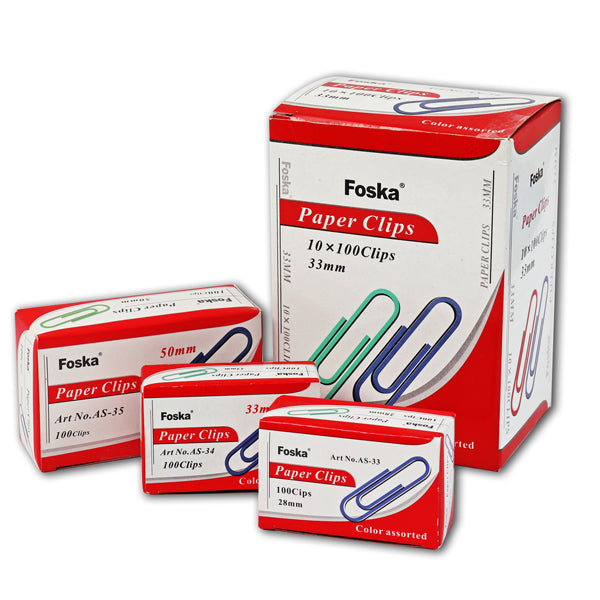 Bulk Pack of 1000 Assorted Coloured 33mm Paper Clips