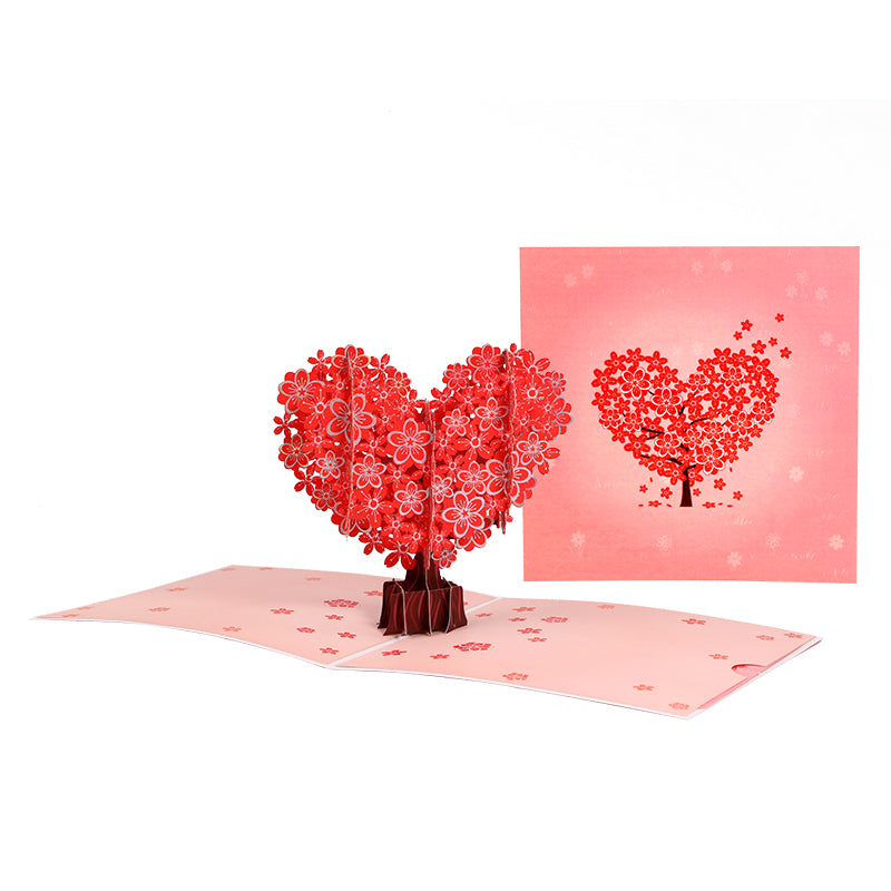 Red Bloom Heart Tree 3D Pop Up Valentine's Day Card - Wedding Anniversary
