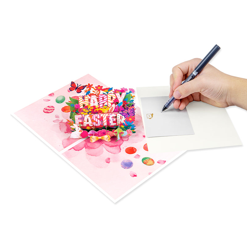 Colorful Ink Stripes Happy Easter 3D Pop Up Card - Kids Family Spring Festive
