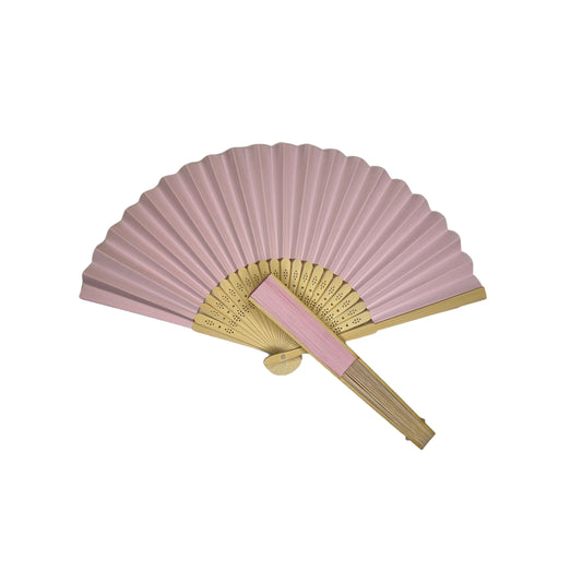 Pack of 10 Light Pink Paper Foldable Hand Held Bamboo Wooden Fans by Parev